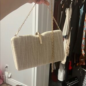 Elegant Cream Clutch with Gold Crossbody Chain
